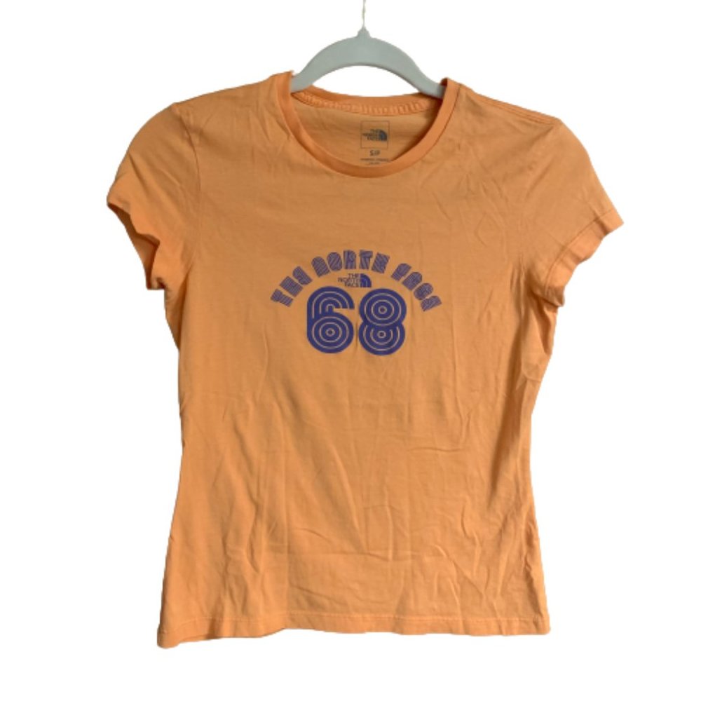 The North Face Retro Orange Women's Short Sleeve Small 100% Cotton T-Shirt EUC
